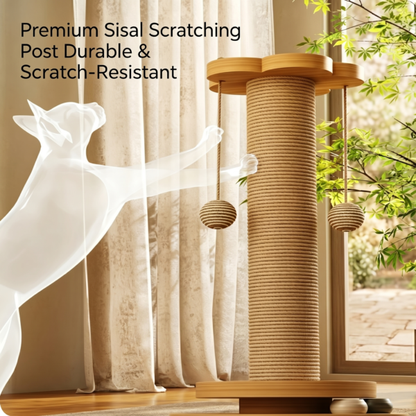 4-in-1 Solid Wood Cat Scratching Post – Interactive Scratcher & Toy Tower