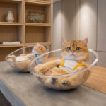 Transparent Bowl-Shaped Swivel Cat Bed – Modern Pet Nest - Image 4